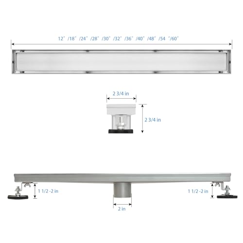 SaniteModar Linear Shower Drain, Linear Drain 60 inch with 2 in 1 Tile Insert & Flat Panels, 304 Stainless Steel Brushed Invisible Shower Floor Drain with Hair Catcher and Leveling Feet