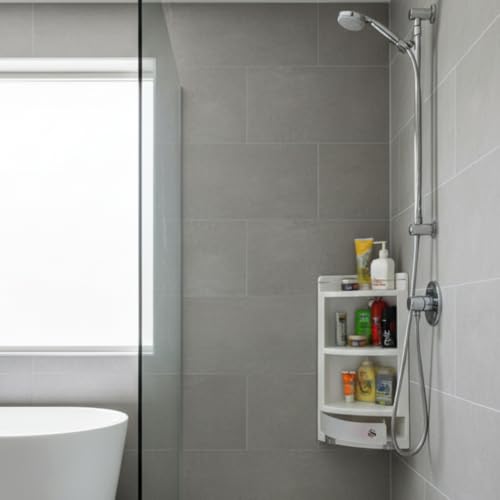 Image of CIPLA PLAST Italy Corner Cabinet for Bathroom Wall | Plastic Multipurpose Wall Mount Bathroom Corner Shelf & Storage Rack | Corner Cabinet Shelf with Towel Holder | (White) BRC-717