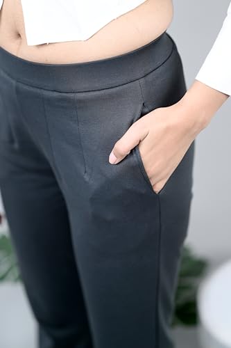 Image of Mlada Bootcut Flare Pants for Women Stretch Cotton Knit Boot Cut Mid Waist Flared Trouser Elastic Waist Band Utility Pockets for Formal Office Work Wear,Travel-Regular /Plus Size