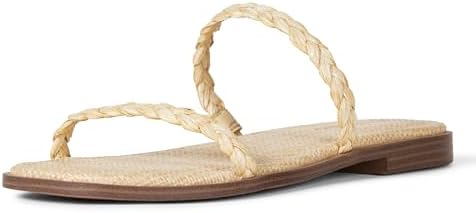 The Drop Women's Paris Square Toe Two Strap Flat Sandal