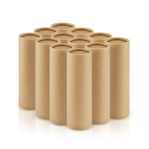 DMuuuDM 12 Pcs 1 oz Paperboard Lip Balm Tubes,Empty Kraft Paper Chapstick Tube Holder,Push-Up Style Biodegradable Solid Perfume Lip Gloss Container for DIY Homemade Balm Container - Brown