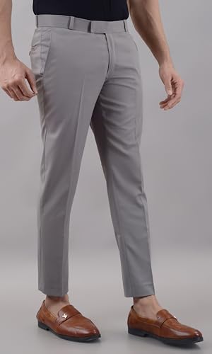 Image of VILLAIN Solid Mid-Rise Stretchable Men's Formal Trousers