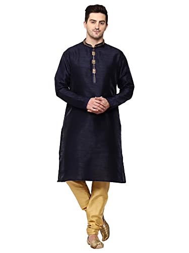 Image of ITOS365 Men's Tunic Art Silk Kurta Pajama and Scarf Suit Set Indian Clothing Wedding Party Dress Gifts Items