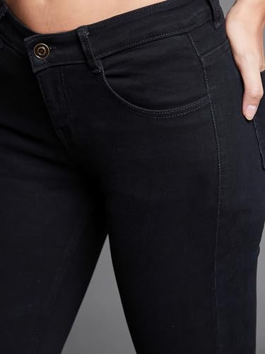 Image of Miss Chase Women's Skinny High Rise Cropped Fringed Hemline Detailing Stretchable Denim Jeans