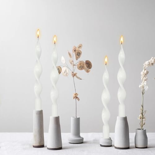Image of Smokeless White Spiral Taper Candle Unscented Taper Candlesticks Handmade 10 inch Long Twisted Candles for Wedding Home Decor Gift