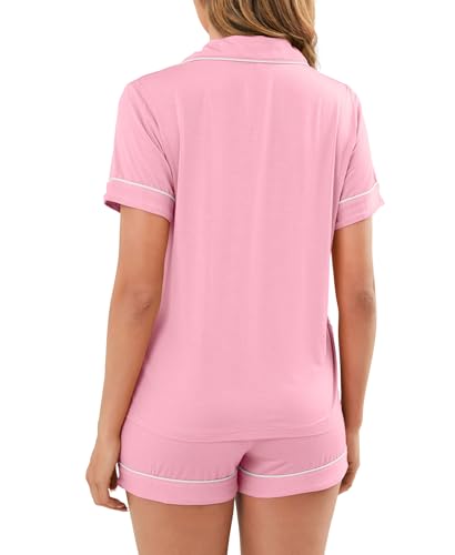 Image of Womens Pajamas Set Short Sleeve Sleepwear Button Down Pjs Shorts Set Soft Pjs Lounge Set With Pockets