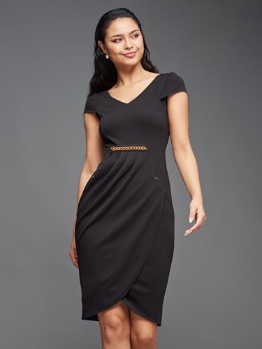 Image of Miss Chase Women's Comfortable Round Neck Sleeveless Striped Midi Bodycon Dress with Zipper