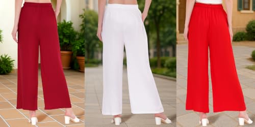 Image of Buy That Trendz Palazzo Pants for Women Rayon Elasticated Regular Fit Flared Wide Leg M to 6XL Pack of 3