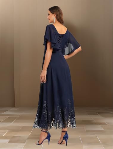 Mother of The Bride Dresses for Wedding for Women Tea Length Chiffon Lace Appliques Formal Evening Dresses3