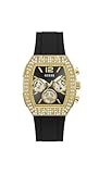Guess Reloj de Pulsera para Hombre GW1069G2 Phoenix Quantum, 44 mm, Acero Inoxidable, Oro Negro, cronógrafo, Cuarzo, Cristal Mineral, circonita, 5 ATM, Correa de Silicona