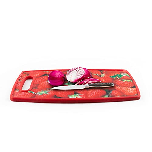 Casa Exclusive 1 Pc Eco-Friendly Natural Bamboo/Wooden Chopping Cutting Board with Handle- Red Color