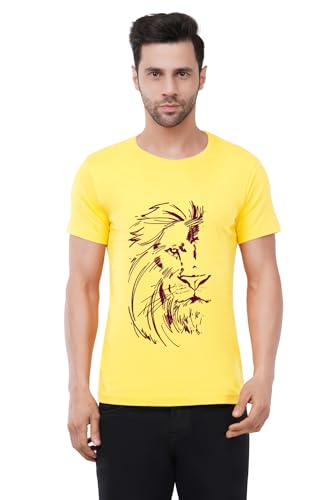 Image of Caseria Men's Cotton Printed T-Shirt -Lion Face | 100% Cotton | Half Sleeves | Regular Fit | Printed | Round Neck | Graphic T Shirt