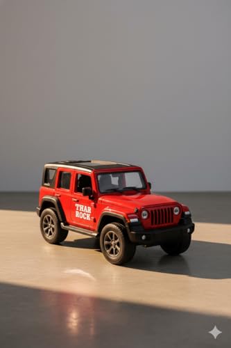 Image of Pull Back Thar Rock Jeep Toy Car for Kids | Metal Body SUV with Opening Doors, Lights & Sound | Off-Road Die-Cast Vehicle Toy for Boys & Girls