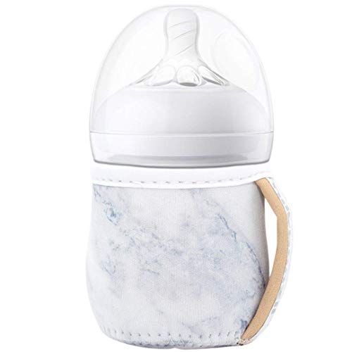 Image of Milkboozii 4oz to 5oz Baby Glass Bottle Sleeve Reusable with Handle Neoprene Holder Moisture, Non-Slip Grip Insulator Covers for Natural Philips Avent Bottle (C – Wide Neck, White Marble)
