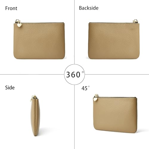 DAILANDO Small Leather Coin Purse for Women, Unisex Zipper Card Holder and Slim Coin Pouch with Keychain3