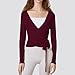Women's Fashion Cross Wrap Shirt Cropped Long Sleeve Tie Up Cover Up Top for Pilates Ballet Workout Yoga Gym (Dark Red, S)