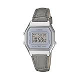 Casio Vintage LA680WEL-8A2DF - Reloj digital para mujer de 29 mm, correa de cuero gris, reloj retro plateado, cronómetro, alarma, luz LED, resistente al agua