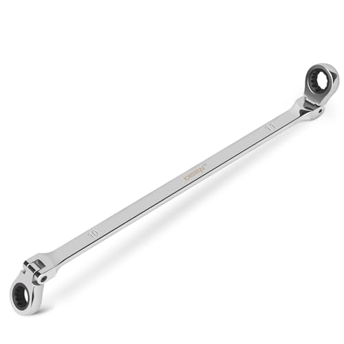 DISEN 10-11mm Extra Long Flex Head Ratcheting Wrench, Double Box End Long Reach Ratchet Wrench, CRV Steel, Metric