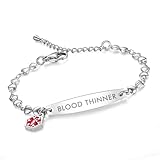 LinnaLove-Pre-engraved Simple Rolo chain Medical alert id bracelet for Women-Blood thinner-Silver Heart chain