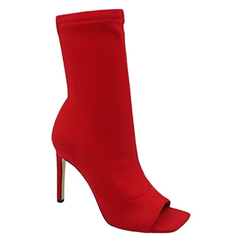 Anne Michelle Womens Square Peep Toe High Heel Ankle Booties Endless-03 Red 8 Cover