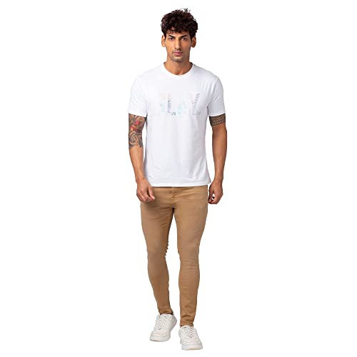 Image of Spykar Men Mid Rise Sand Cotton Stretch Slim Fit Tapered Length Jeans (Kano)