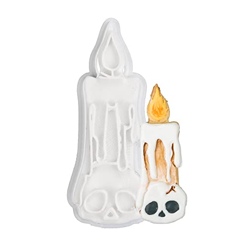 Flycalf Halloween Cookie Cutters Ghost Candle with Plunger Stamps Party PLA Baking Accessories Cutter Molds Gifts for Kids Decorative 3.5' Kitchen Cake Supplies