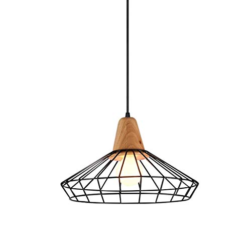 COCNI Lámpara de araña de hierro de metal retro Lámpara colgante de jaula de pájaros industrial vintage Iluminación colgante de madera maciza ajustable E27 Isla de cocina Restaurante Bar Cafetería Lám