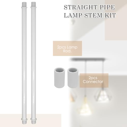 Image of 2pcs White M10 Straight Pipe Lamp Stem Kit with Connector,Threaded Extension Rod Metal Lamp Parts Replacement,with 2pcs M10 Connector(Length:300mm /11.81 inch)