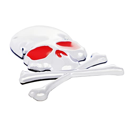 Image of 3D Skeleton Skull Emblem Car Side Rear Front Hood Trunk Door Fender Bumper Tail Box Car Motorcycle Personality Decoration Metal Badge Decal Sticker (1 PCS, Silver Red)