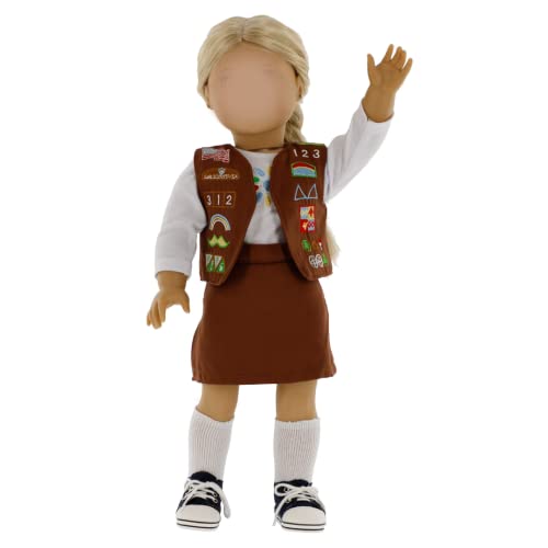Brownie Scout Doll Outfit (5 Piece Set) -Premium Handmade Clothes Costume Fits All 18" Dolls -Uniform Apparel And Accessories W Oufit, Shoes, And Sash For Girls Back To School, Gift For Kids Birthday #TOP4
