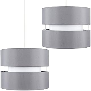 Pair of - Modern 2 Tier Cylinder Ceiling Pendant Light Shades in a Grey Finish - Complete with 10w LED GLS Bulbs [3000K Warm White]