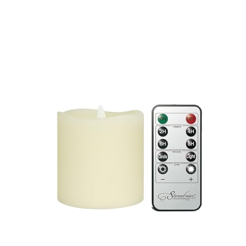 Image of Stonebriar 3 Count Ivory Real Wax 3x3 Flameless LED Pillar Candles with Remote and Timer