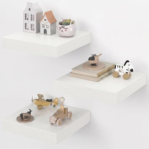 Image of Dreamland 12x12 Floating Shelves for Wall, 12 inch Deep Thicker White Floating Shelves, Wall-Mounted Shelves for Bedroom, Living Room, Kitchen, Bathroom - Set of 3