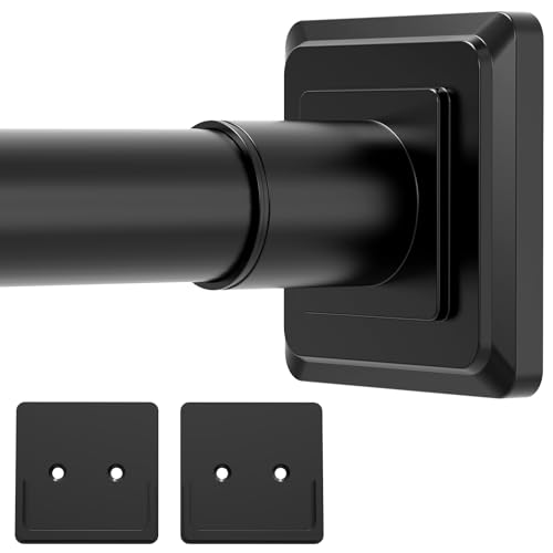 Image of Long Tension Shower Curtain Rod 31-96 Inch(8ft) No Drilling Adjustable Outdoor Curtain Rod 1 inch Dia Rustproof Stainless Steel for Patio Bathroom Windows Matte Black