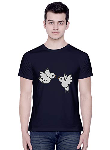 Image of CreativiT Graphic Printed T-Shirt for Unisex Love Birds Tshirt | Casual Half Sleeve Round Neck T-Shirt | 100% Cotton | D00585-41