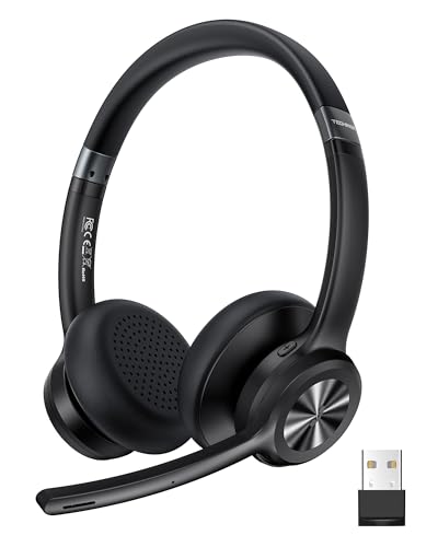 TechRise Casque Bluetooth V5.2 avec Microphone, Casque sans Fil avec réduction du Bruit et Microphone muet, Rechargeable, Casque Supra-auriculaire sans Fil...