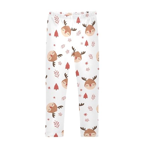 CaTaKu Girls Leggings Christmas Reindeer Cartoon Leggings for Girls Kids Athletic Workout Yoga Pants Size 4-10T