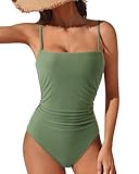 SUUKSESS Women Sexy Tummy Control One Piece Swimsuits Backless Square Neck Monokini Bathing Suits(Army Green,M)