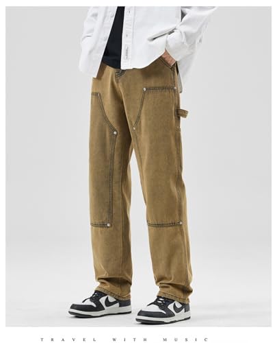 Jeans Pants Trousers Denim Spring Washed Vintage Blue Men's Loose Straight Large4