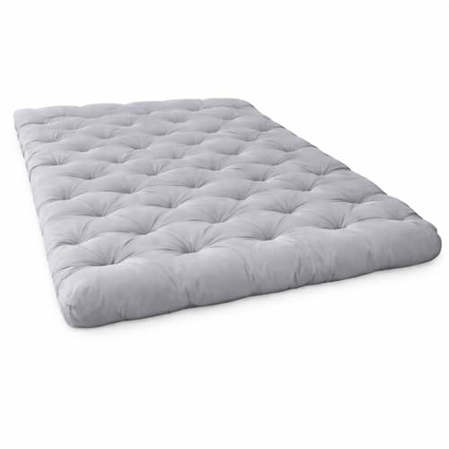 Image of ATOOTFUSION Soft Cotton Thick Foldable Mattress, Black, Firm Hand Crafted Tufted, Lightweight Rollable for Picnic Guest Sleeping (Light Grey, Small Double Bed 72X60X5 inches)