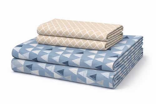 Image of Blue Strip 220TC Glace Cotton Elastic Fitted Bedsheets Single Bed with 1 Pillow Cover | Single Bed with All Around Elastic, Size 42 inch x 75 inch Inches