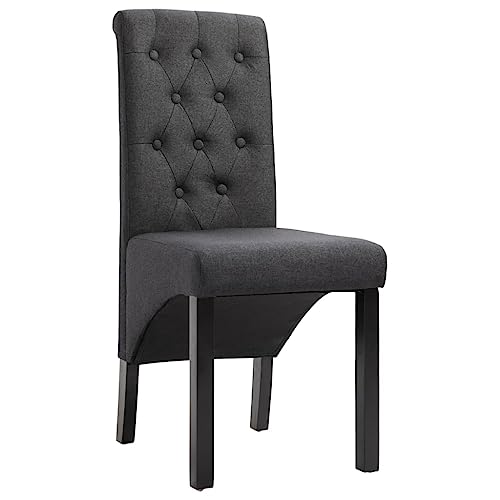 Sinkzol Juego de 4 sillas de comedor tapizadas de tela gris oscuro con respaldo ergonómico y reposabrazos, estructura de madera de goma, asiento de 42 x 41 cm para cocina, comedor, salón