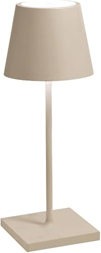 Zafferano Poldina Pro Mini Lámpara de Mesa (Color Arena) en Aluminio, Protección IP54, Uso InteriorExterior, Base de Carga Contacto Incluida, 11",