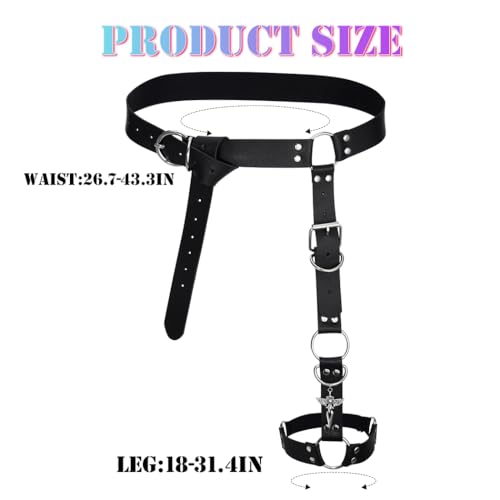 BODIY Women Punk Leather Waist and Leg Belt - Gothic Thigh Rave Accessory in Black2