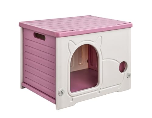 Neakarfer 猫 ハウス ペットハウス 外猫ハウス キャットハウス 犬小屋 屋外 毛布付き 組み立て簡単 野良猫 避難所 猫 屋外 室内 防水 防風 換気 四季通用 組立簡単 クッション付き 54*41*38cm (54*41*38cm,ピンク)