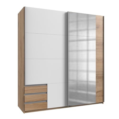 Wimex Emden Armario con Puertas correderas, Madera, Roble tablón/Blanco, 64 x 180 x 198 cm