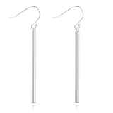 Long 925 Sterling Silver Hook Dangle Vertical Bar Earrings - Gold Plated Hypoallergenic Bar Stick Dr