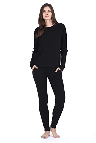 State Cashmere Women’s 100% Pure Cashmere Knitted Loungewear Pants with Pockets (Pants/Black, Small) - Thumbnail 2