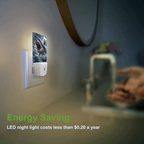 Image of LED Night Light,Ferocious White Shark LED Night Light Plug into Wall with Dusk to Dawn Light Sensor White Energy Efficient Nightlight for Bedroom Bathroom Hallway Living Room Kitchen