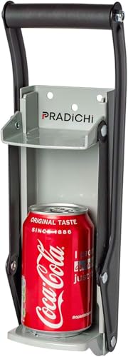 PRADICHI Wall-Mounted Can Crusher Heavy-Duty 16oz/500ml Aluminum Can Press with Built-In Bottle Opener Non-Slip Handle Easy Installation for Beer Soda and Pop Cans (Silver)